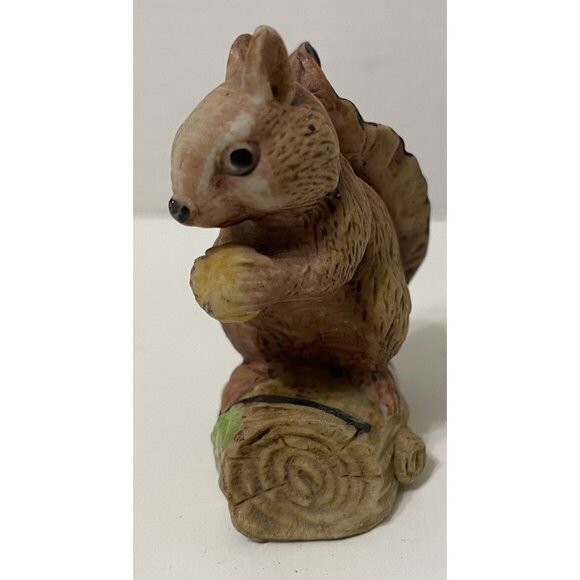Vintage Bisque Porcelain Mini Squirrel On Log Trinket Decor - Picture 4 of 4